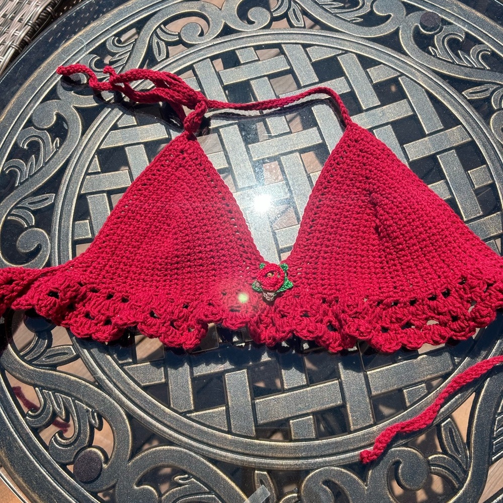 Red Crochet Halter Top